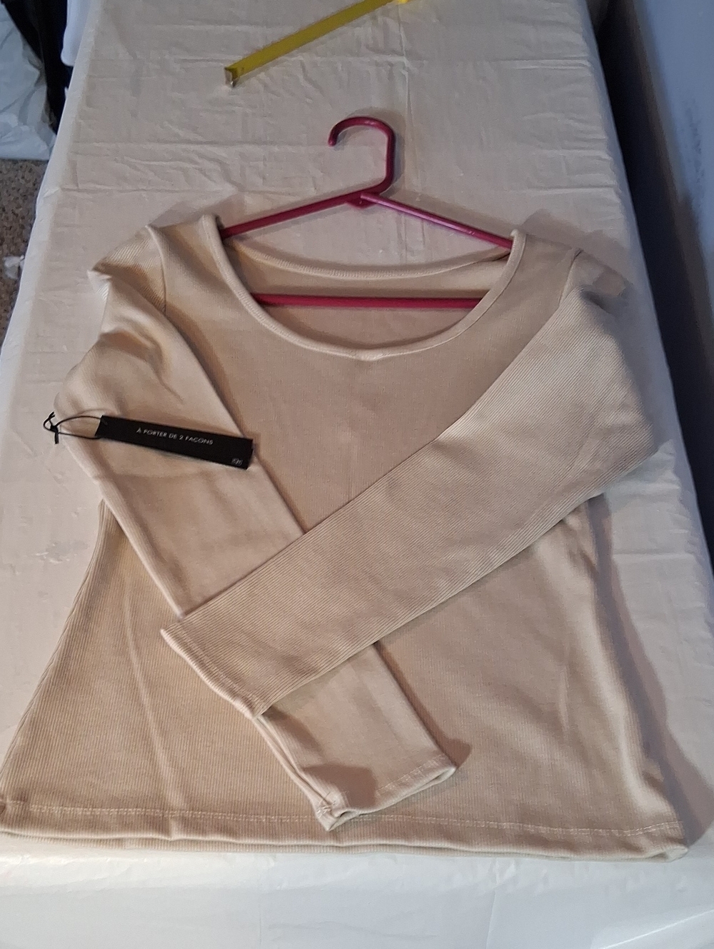 Tahari Cream Scoop Neck Ribbed Long-Sleeve Sweater